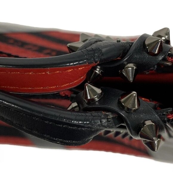 Auth CHRISTIAN LOUBOUTIN Cabata Small Red Black Jacquard Leather Tote Bag - Picture 15 of 16